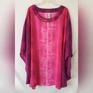 Catherines Pink And Purple Tie Dye Tunic Kimono Top Size 2X - 3X